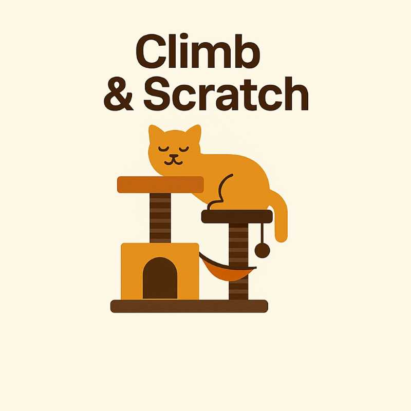 Cat climbing multi-level tree with sisal scratch posts