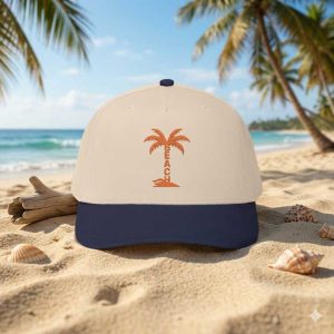 Beach Hat on sandy beach with palm